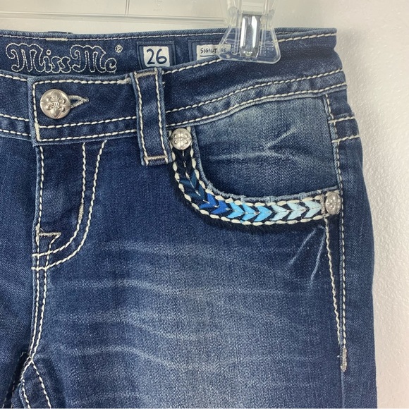 Miss Me Bootcut Jeans Embroidered Blue Cross Design sz 26 - Picture 5 of 6